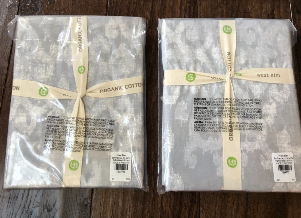 West Elm Organic Cotton Pillow Sham Frost Gray Scroll Arabesque Standard Set 2 - Image 3 of 4