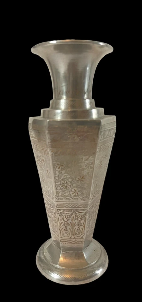 Vintage Silver Engraved/Embossed Floral Art Nouveau Vase. India. Signed - Image 3 of 4