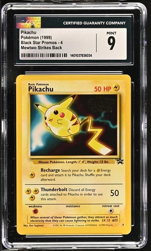 (CGC 9) Pikachu 4 Black Star Movie Promo 1999 Mewtwo Strikes Back Pokémon TCG