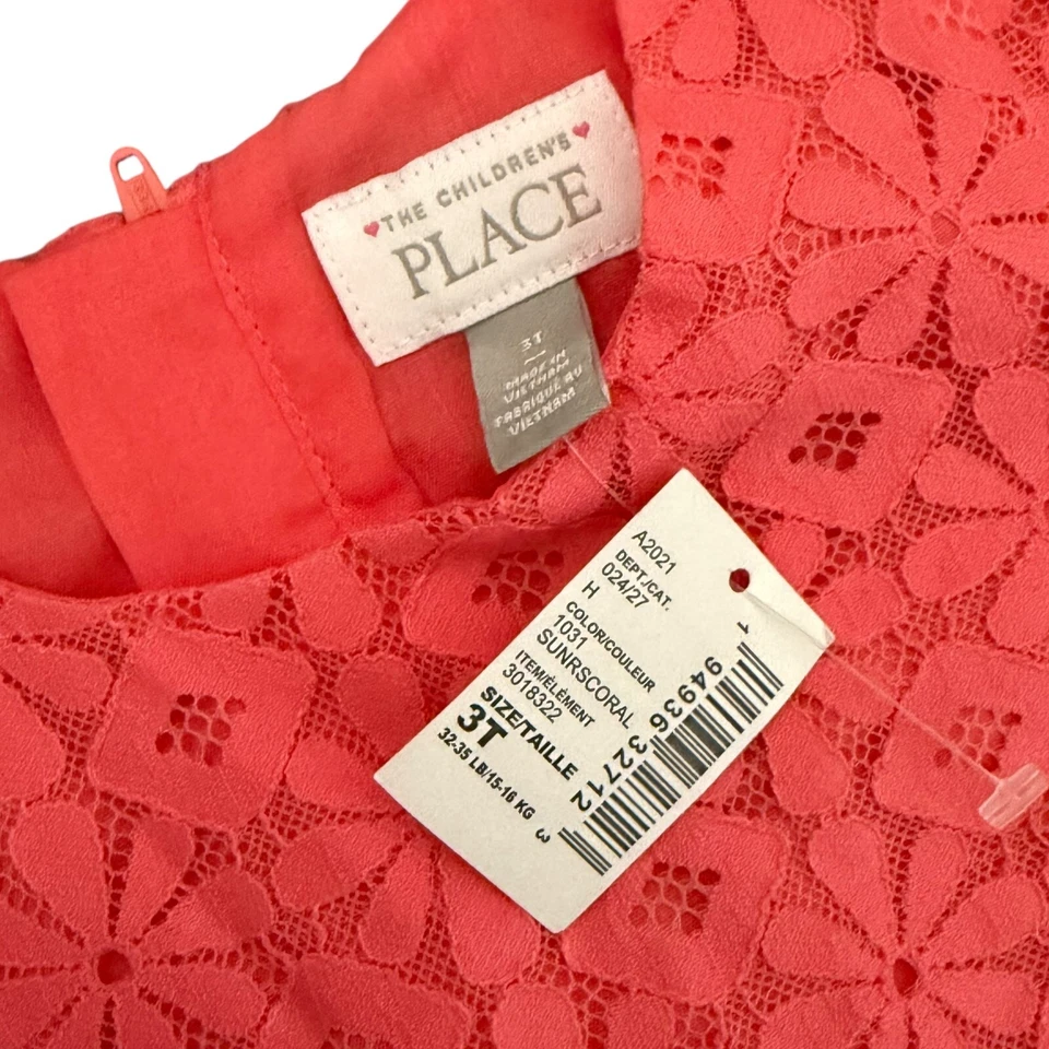 Vestido recto de encaje floral margarita 3T coral The Children's Place para niñas pequeñas NUEVO Foto 4 de 4