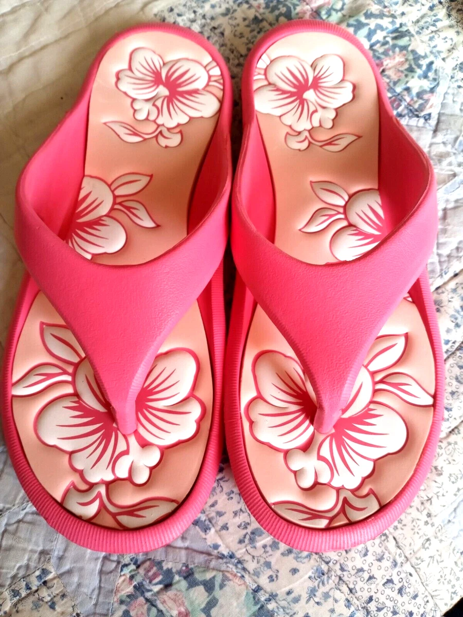 Womens Flip Flop Sandals Hibiscus Flower Design Size 9-10W