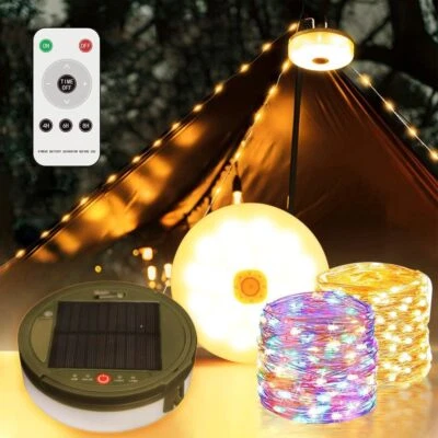 Tragbare Solar &USB Camping Lichterkette Aufrollbar LED lichterkette wasserdicht - Bild 1 von 4