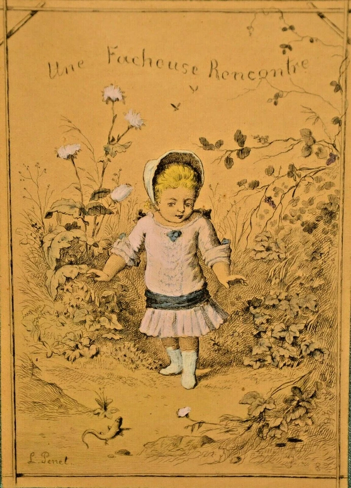 LUCIEN PENET Antique Original Hand Colored Victorian Portrait Landscape Etching - Image 3 of 4