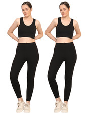 Women's Black Seamless Removable Padded Sports Bra and High-Waist Leggings Set