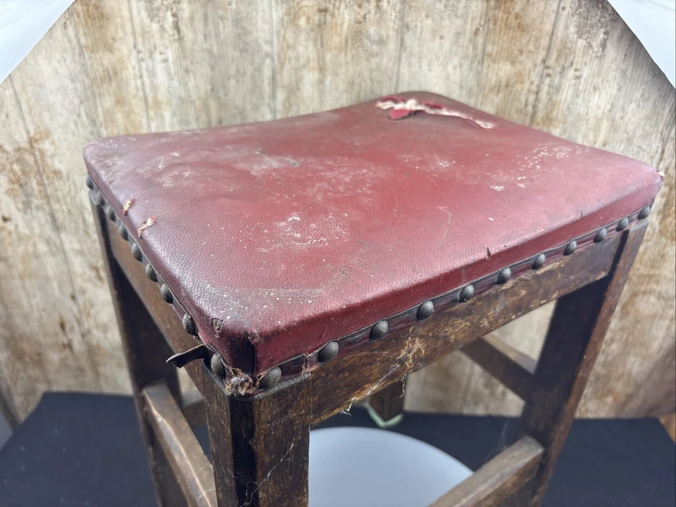 EARLY 20th CENTURY 45cm HIGH HEAVY SOLID OAK STOOL 34x26cm Top - Image 3 of 4