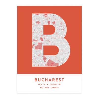 Bukarest Rumänien Stadtplan Typografie ungerahmter Wandkunstdruck 12 x 16 Zoll
