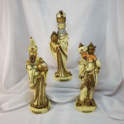 VTG Wolin Japan Three Wise Men Figurine Set 10'' Tall Paper Mache Christmas Decor