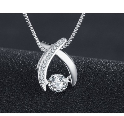 Dancing Sterling Silver Cubic Zirconia X Halo Pendant Necklace w Chain Gift Box