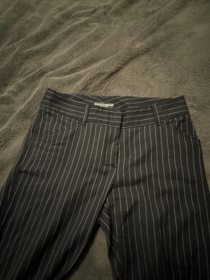 Dolce & Gabbana Mujer Talla EU 38 Negro Vestido Pantalón Pantalones Rayas Lana Recto Foto 2 de 4