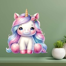 Adesivo murale acquerello unicorno, simpatico acquerello unicorno quadro murale, colorato