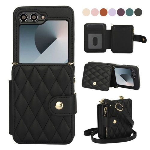 For Samsung Galaxy Z Flip 6 Flip 5/4/3 Crossbody Leather Card Holder Wallet Case - Picture 17 of 87