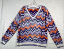 Minnie Rose Cotton Cashmere Blend Chevron Purple Multicolor Sweater Top, Size M