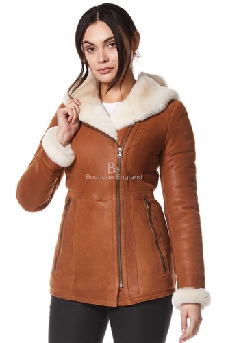 Ladies Sheepskin Jacket B3 Tan White 
