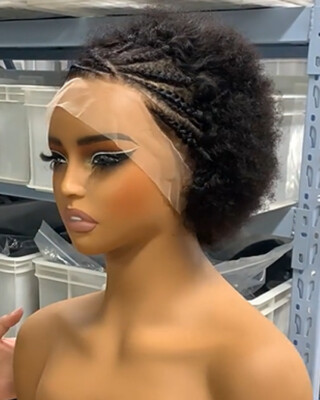 Pixie Afro Curly Braid Wig 100% Human Hair Wig 13x4 Full Lace Front Glueless Wig