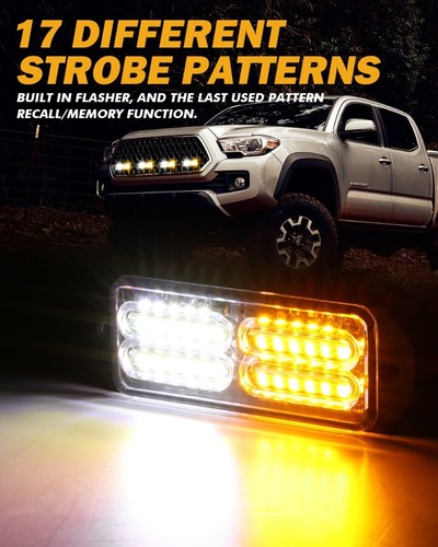 4x LED Amber White Emergency SUV Pickup Strobe Flash Lights Warning Grill Lamp - Picture 2 of 12