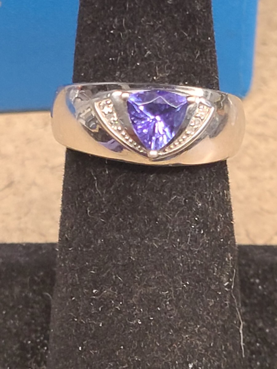 JTV Blue Tanzanite Rhodium Over Silver Ring Size