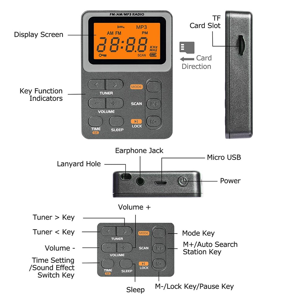 Portable Pocket Digital LCD AM FM Radio Stereo MP3 USB Rechargeable w ...