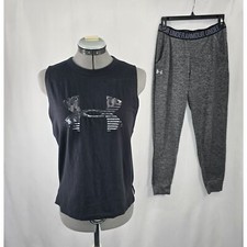 Women's Athletic Under Armour Set American Flag Tank  Joggers Black Gray SZ XS