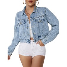 Cali Chic Women's Denim Jacket Celebrity Snow Wash Lt Blue Authentic Jacket
