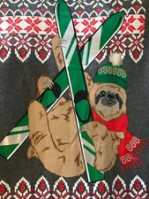 NWT Men's Medium 38-40 Christmas Pullover Fleece Sweatshirt Sloth on Skis