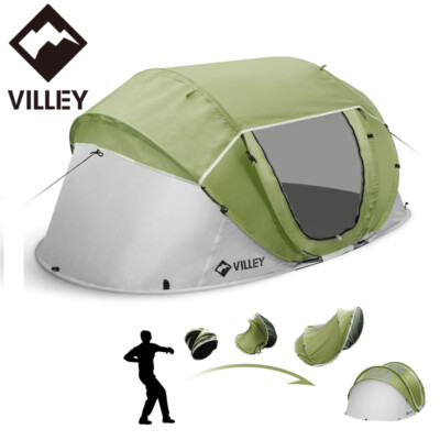 VILLEY 2 Person Pop Up Tent - Instant Setup Waterproof Lightweight Camping & Beach Shelter