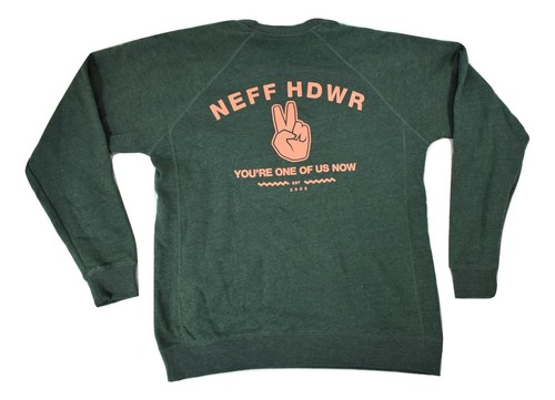 Neff Mens Moss Green Heather Logo Crew Shirt Fleece Neff HDWR Sweatshirt NWT M - Picture 2 of 2