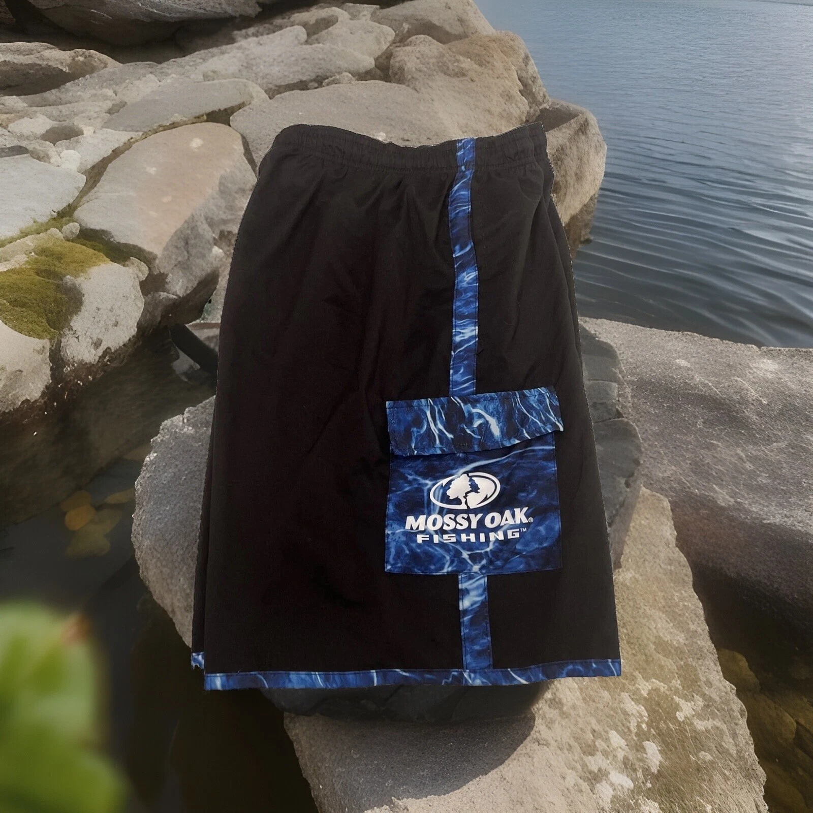 Mossy Oak Men’s Fishing Shorts Swim Shorts with Cargo Pocket Blue Size LARGE NWT