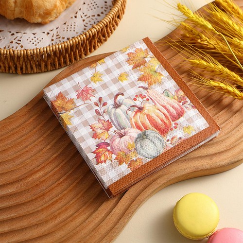 Fall Thanksgiving Napkins Autumn Paper Napkins Pumpkin Maple Leaves Napkins - Picture 4 of 12