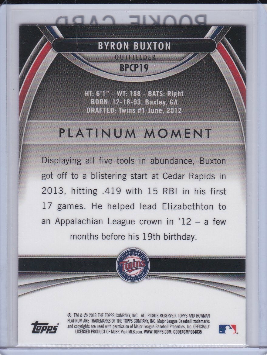 BYRON BUXTON ROOKIE CARD Twins Baseball PURPLE REFRACTOR Bowman