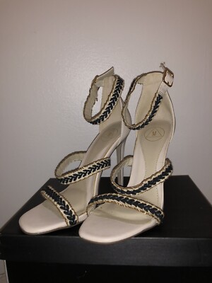 Missguided Cream Sandal Strappy High Heels With Stitching And