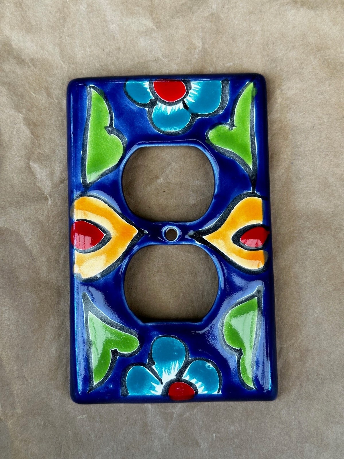 B6 Talavera Double switch wall Plate Mexico Amigos Pottery light Hand PAINTED