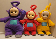 Vintage 1998 Teletubbies Plush Lot Of 3 Rubber Face 12 Inches with sound Boxes.