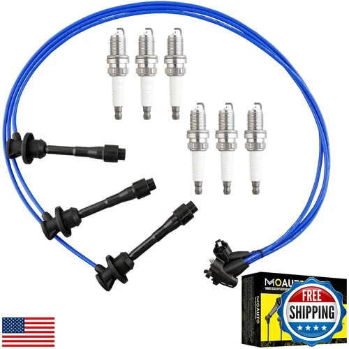 MOAUTO Set of 6 PCS Iridium Spark Plugs with Wire Set 19037-20011 7783 RC-TE6
