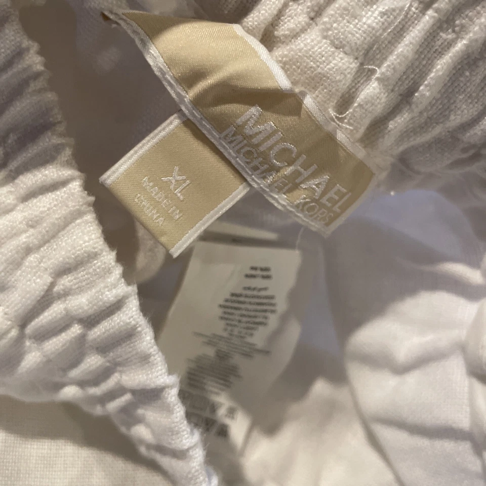 Michael Kors Linen Wide Leg Pants Women’s XL Stretch Waist Lace Trim Ankle White - Image 3 of 4