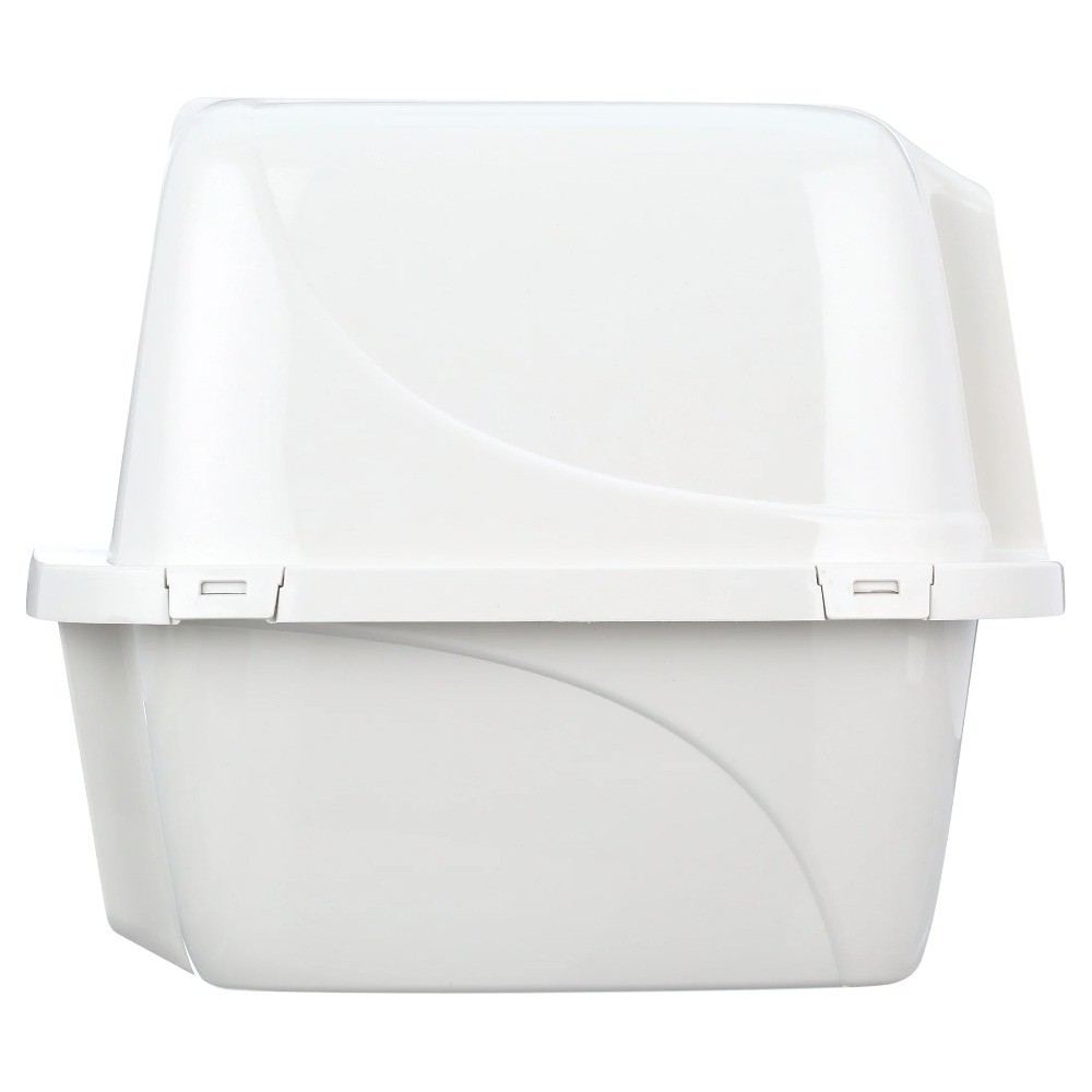 Large Enclosed Hooded Cat Litter Box with Odor Control in Pearl White