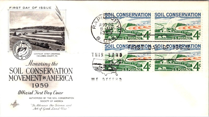 S09-5917, SOIL CONSERVATION, BLOCK OF FOUR, ARTCRAFT FDC
