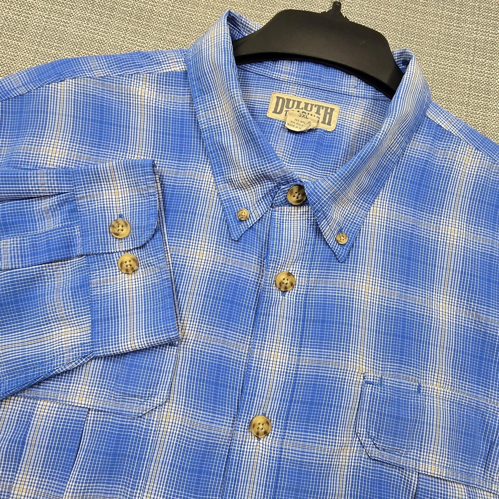 Duluth Trading Co Shirt Mens 3XL Blue Plaid Long Sleeve Button Up Outdoor