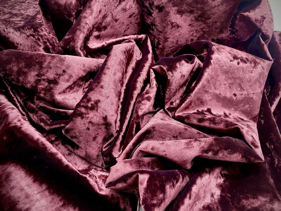 Red Wine Crushed Velvet - Velour Lightweight Upholstery Cushions Curtain Fabric - Image 3 of 4