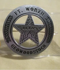 TRACKABLE Texas Ranger Pin Wearable GeoWoodstock XVII Cinco Peso Badge Geocoin