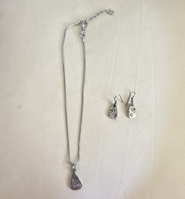 Brighton Signed Silver Tone DREAMS Pendant Necklace & Dangle Earrings Set