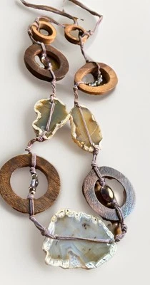 Vintage Necklace With Wood & Natural Agate 48cm Long Boho/hippy - Image 1 of 4
