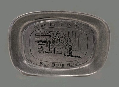 Vintage Give Us This Day Our Daily Bread Plate Silver Pewter Platter