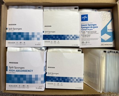 142 pieces 4x4 McKesson Split Sponges 16-42426 +  High Absorbency Drain Sponges