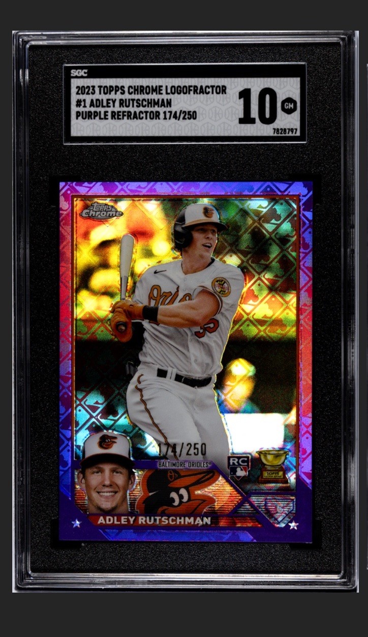 Adley Rutschman RC | 2023 Topps Chrome #1 [Purple Logofractor #/250] BAL SGC 10