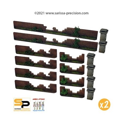 Sarissa Precision Gaslamp Alley Mini 28mm  Low Brick Walls - Brok Pack SW (New)