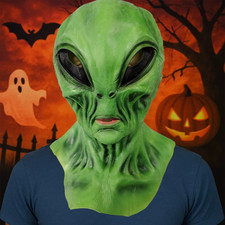 Green Alien Latex Mask Halloween Party Role Play Scary and Creative Alien Head