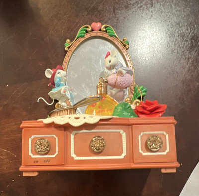 Mouse Vanity Dresser  Mirror Multicolor Painted Plastic 3D 1990s music box works