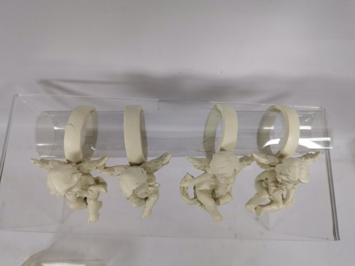 New Cream Coloured Ceramic Cherub Angel Napkin Rings Holders X4 - Picture 4 of 8