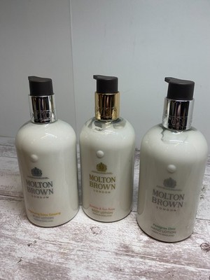 Three 3 Molton Brown Jasmine Sun Rose, Pettigree Dew ,Ginseng Body Lotion 10 Oz