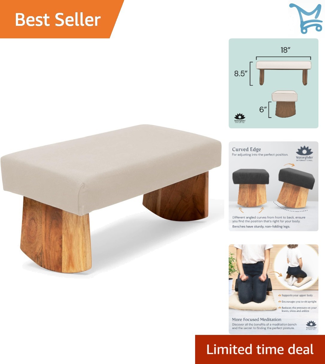 Meditation Bench Wooden White Acacia Seiza Prayer Yoga Stool for